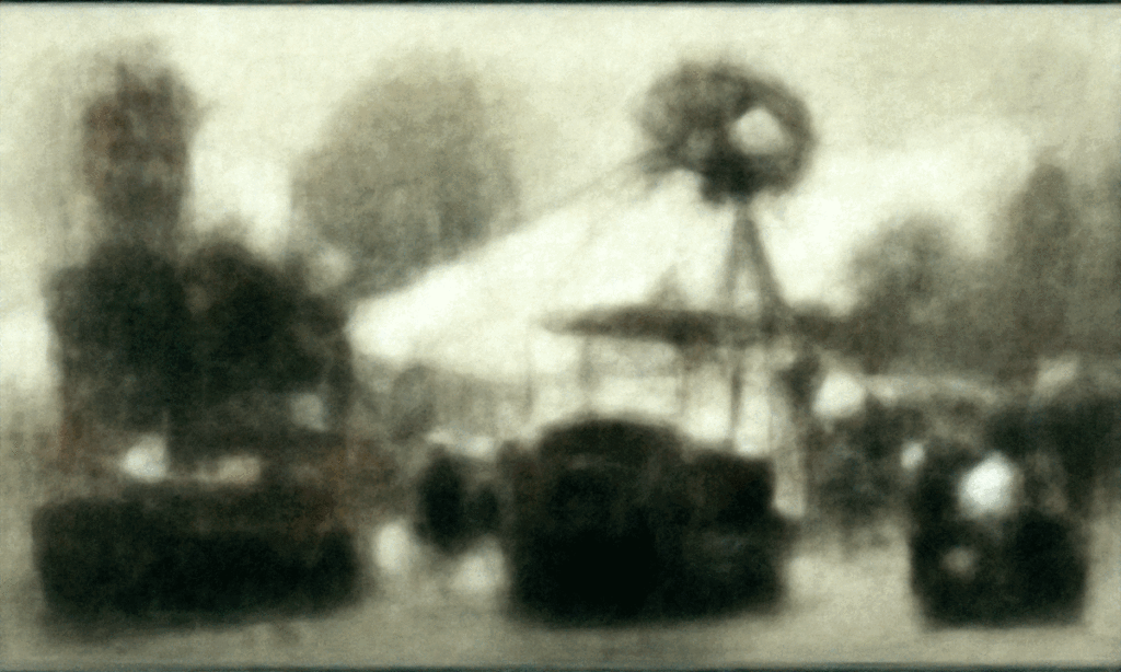 DiscoDiffusion tekoälyllä tuotettu kuva 30-luvun tivolista